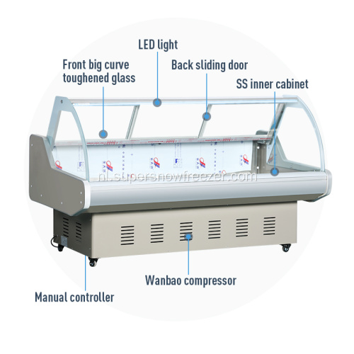 Gebogen Glazen Deli en Vers Vlees Display Koeler